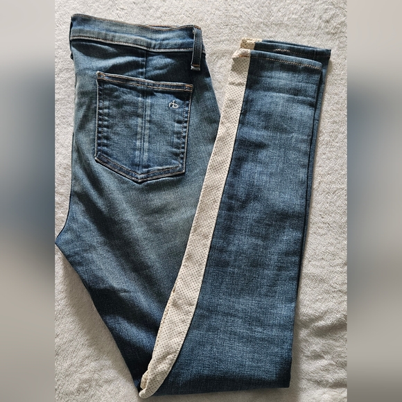 NWOT Rag&Bone Jodhpur White Leather Panel Skinny Jeans: Color- Heathway:bSize 30 - Picture 1 of 14